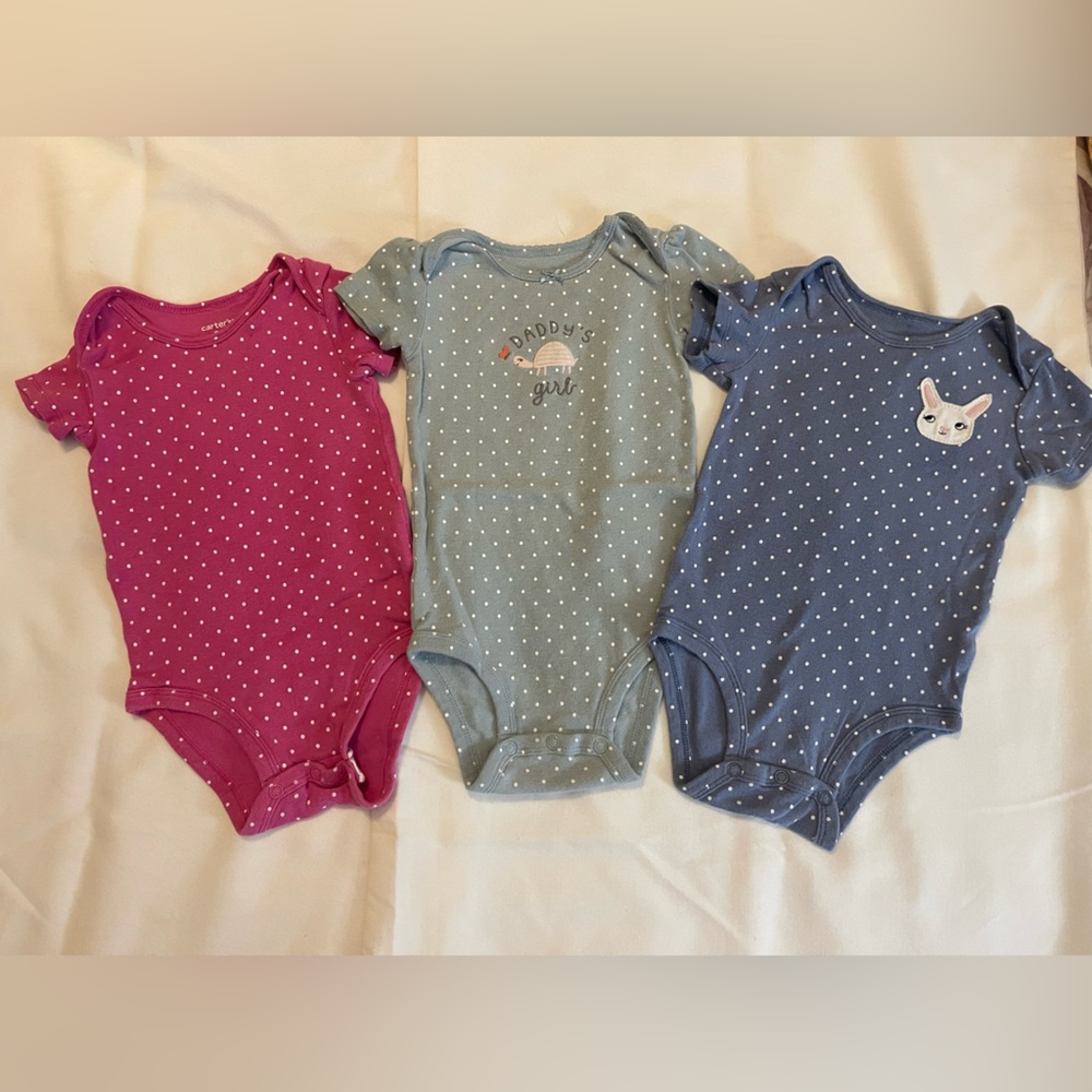 Carter's Polka Dot Onesies Pink, Green, and Blue